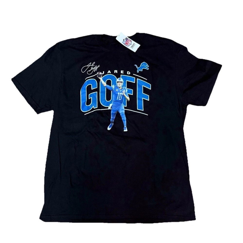 NWT DETROIT LIONS Jared Goff T-Shirt Adult XL Black Short Sleeve NFL Tee